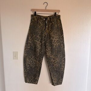Leopard Denim Barrel Jeans